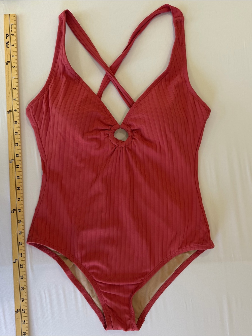 Kona Sol Ribbed Crimson One-Piece with Crossback Ring Detail